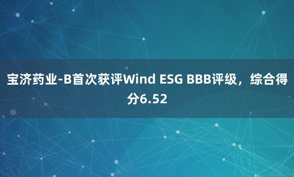 宝济药业-B首次获评Wind ESG BBB评级,综合得分6.52