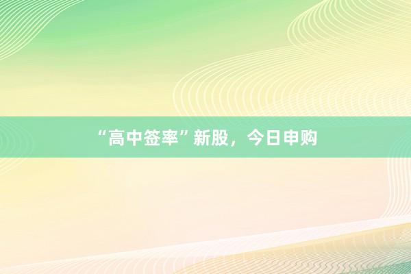 “高中签率”新股，今日申购