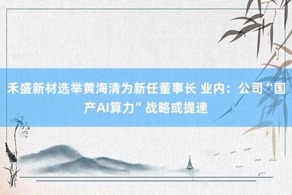 禾盛新材选举黄海清为新任董事长 业内：公司“国产AI算力”战略或提速