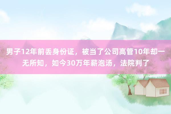 男子12年前丢身份证，被当了公司高管10年却一无所知，如今30万年薪泡汤，法院判了
