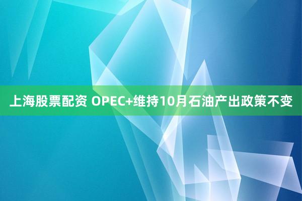 上海股票配资 OPEC+维持10月石油产出政策不变