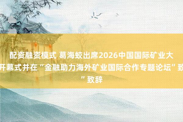 配资融资模式 葛海蛟出席2026中国国际矿业大会开幕式并在“金融助力海外矿业国际合作专题论坛”致辞