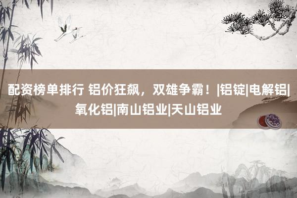 配资榜单排行 铝价狂飙，双雄争霸！|铝锭|电解铝|氧化铝|南山铝业|天山铝业