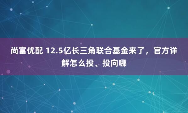 尚富优配 12.5亿长三角联合基金来了，官方详解怎么投、投向哪