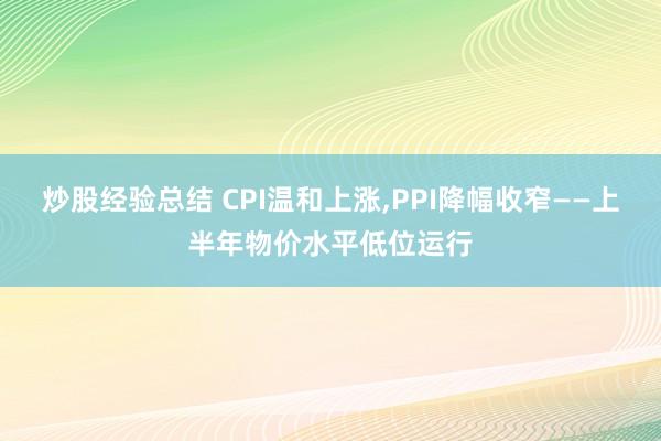 炒股经验总结 CPI温和上涨,PPI降幅收窄——上半年物价水平低位运行